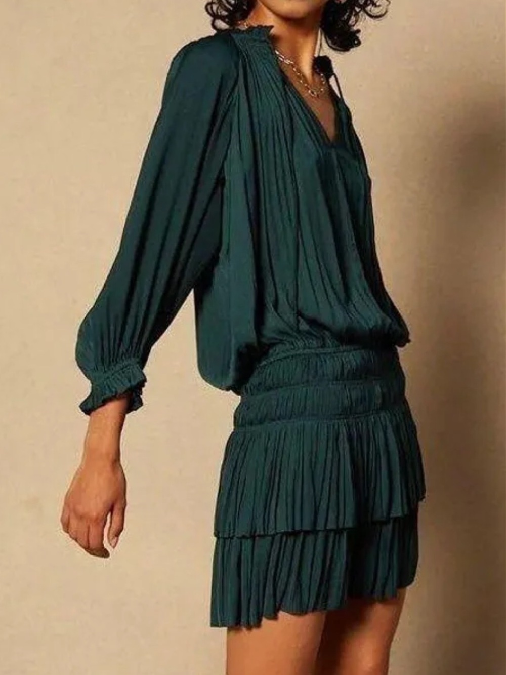 TCEC Forest Green Long-Sleeve Cinched Mini Dress